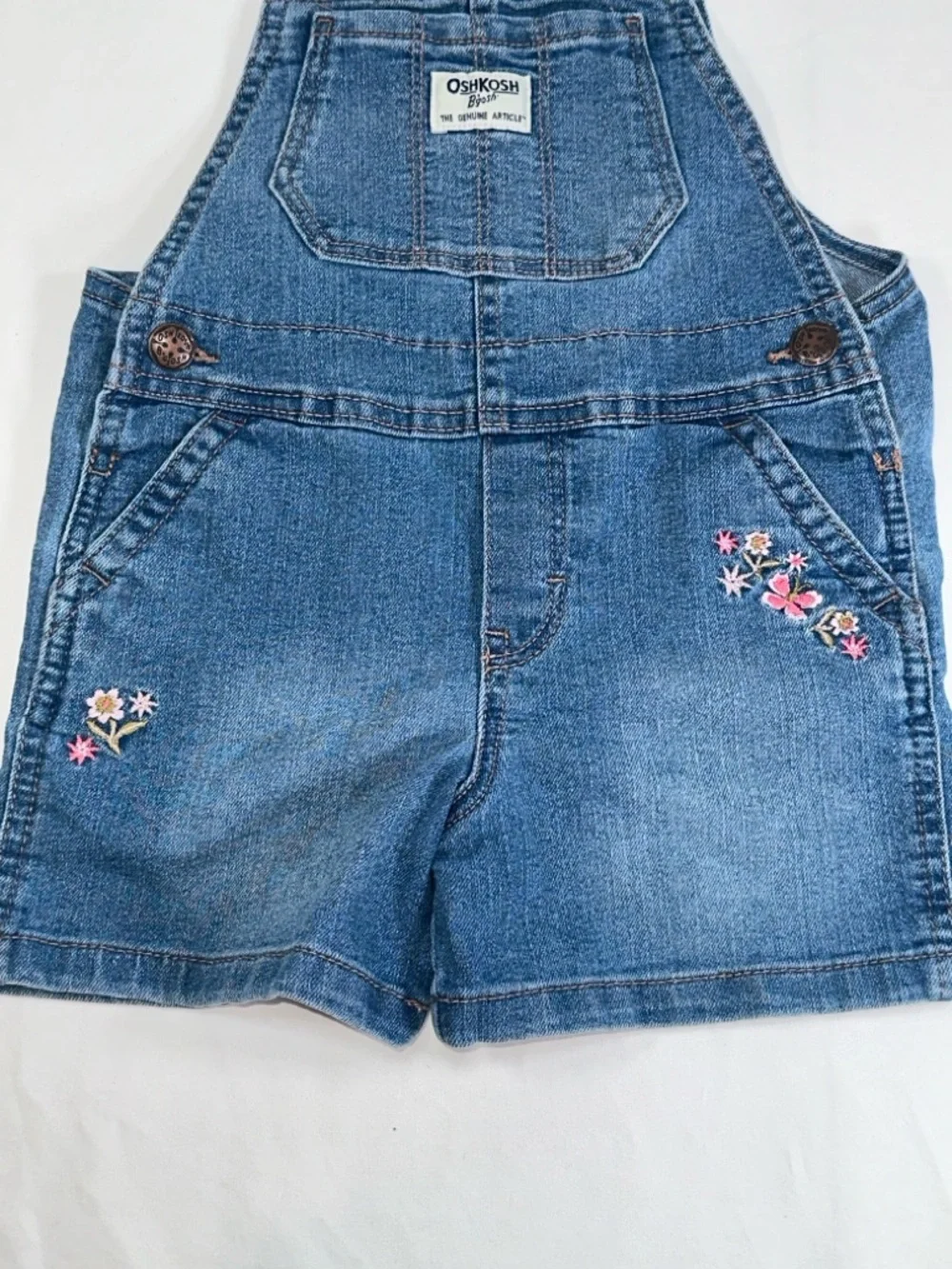 OshKosh B'Gosh  Denim Short Overalls 3T Embroidered Floral Jean Shortalls